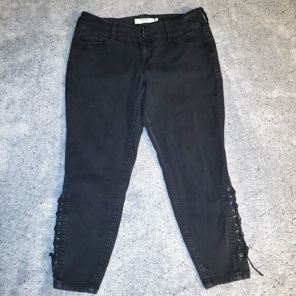 Torrid Jeans Womens 16 Black Jegging Crop Dark Denim‎ Mid Rise Lace Up Ankle